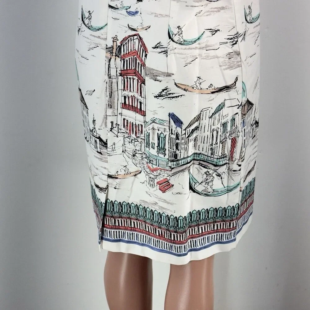 NEW Leslie Fay Venice Gondula Boat White Sleeveless Knee Length Shift Dress 14 - Picture 12 of 17